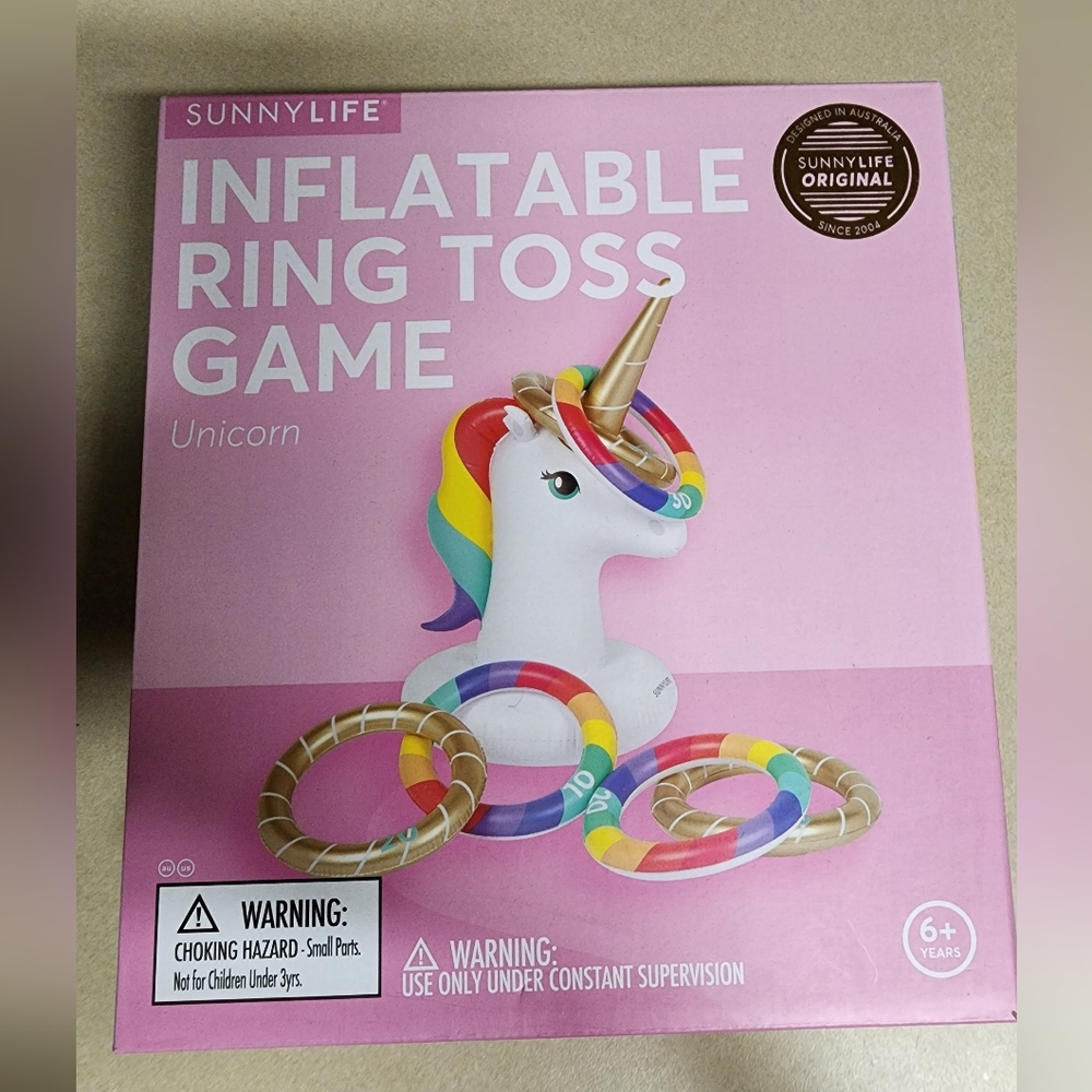 Sunnylife Unicorn Inflatable Ring Toss - Pink and Multicolor